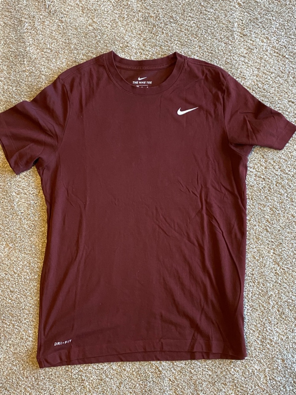 Nike Maroon Short-Sleeve Performance Tee with White Swoosh